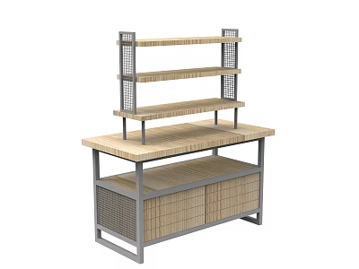 Modern Display Shelf With Multiple Wooden Tiers Metal Frame And Bottom Storage Cabinets 3d model