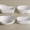 White Ceramic Washbasins in Different Shapes on Light Colored Background 3d model