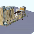 Modern Multi Story Building Design With Glass Curtain Walls And Urban Street Features