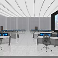 Modern Control Room Interior With Large Digital Screens Control Desks And Office Chairs
