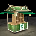 Traditional Style Commercial Outdoor Stall With Green Roof Wooden Structure Display Shelves And Lantern