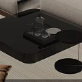 Modern Sofa and Coffee Table Set with Dark Glass Top Wooden Frame Tray and Side Table