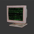 Vintage Computer Monitor With Green Code Screen And White Frame On Dark Background