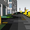 Modern Garden Landscape With Lush Trees Paved Square And Pedestrians Near High Rise Building