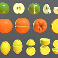Assorted Fresh Fruits Green Oranges Lemons Whole and Sliced Display Varieties