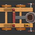 Medieval Catapult Weapon With Wooden Structure Wheels Red Components And Metal Parts