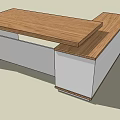 Modern Wooden Office Desk With Three Drawers Open Shelves And White Legs