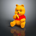 Cute Winnie the Pooh Toy Figure Sitting On Black Surface Holding Banana In Red Shirt