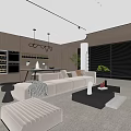 Modern Living Dining Room Interior With Open Layout Sofa Coffee Table And Large Windows 3d model