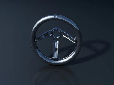 Shiny Modern Silver Steering Wheel With Metallic Finish On Black Background 3d model