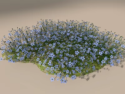 Dense Blue Flowers Blooming Vibrantly on Lush Green Grass Field 3d model