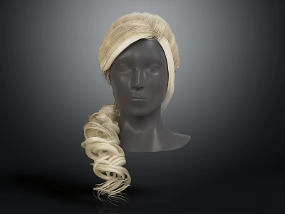 Elegant Long Blonde Braided Wig With Curly Ends On Mannequin Head 3d model