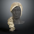 Elegant Long Blonde Braided Wig With Curly Ends On Mannequin Head