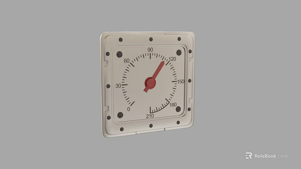 Industrial Equipment Square Casing Dial With Red Pointer And 0 To 210 Scale 3d model 