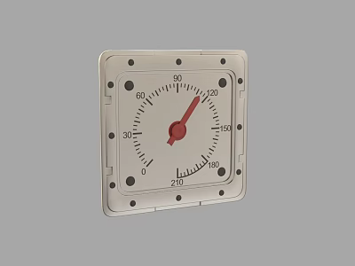 Industrial Equipment Square Casing Dial With Red Pointer And 0 To 210 Scale 3d model