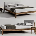 Modern Double Bed With Wooden Frame Upholstered Headboard And Side Table 3d model