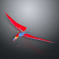 Red and Blue Pterosaur Model with Spread Wings in Gray Background Reflection 3d model