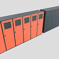 Row of Orange and Dark Gray Lockers with Ventilated Doors and Metal Frames