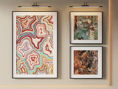 Abstract Paintings Wall Decor With Colorful Wavy Patterns Textured Collage And Rich Earthy Tones 3d model