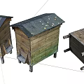 Three Vintage Wooden Crates With Sloped Roofs And Weathered Rustic Design