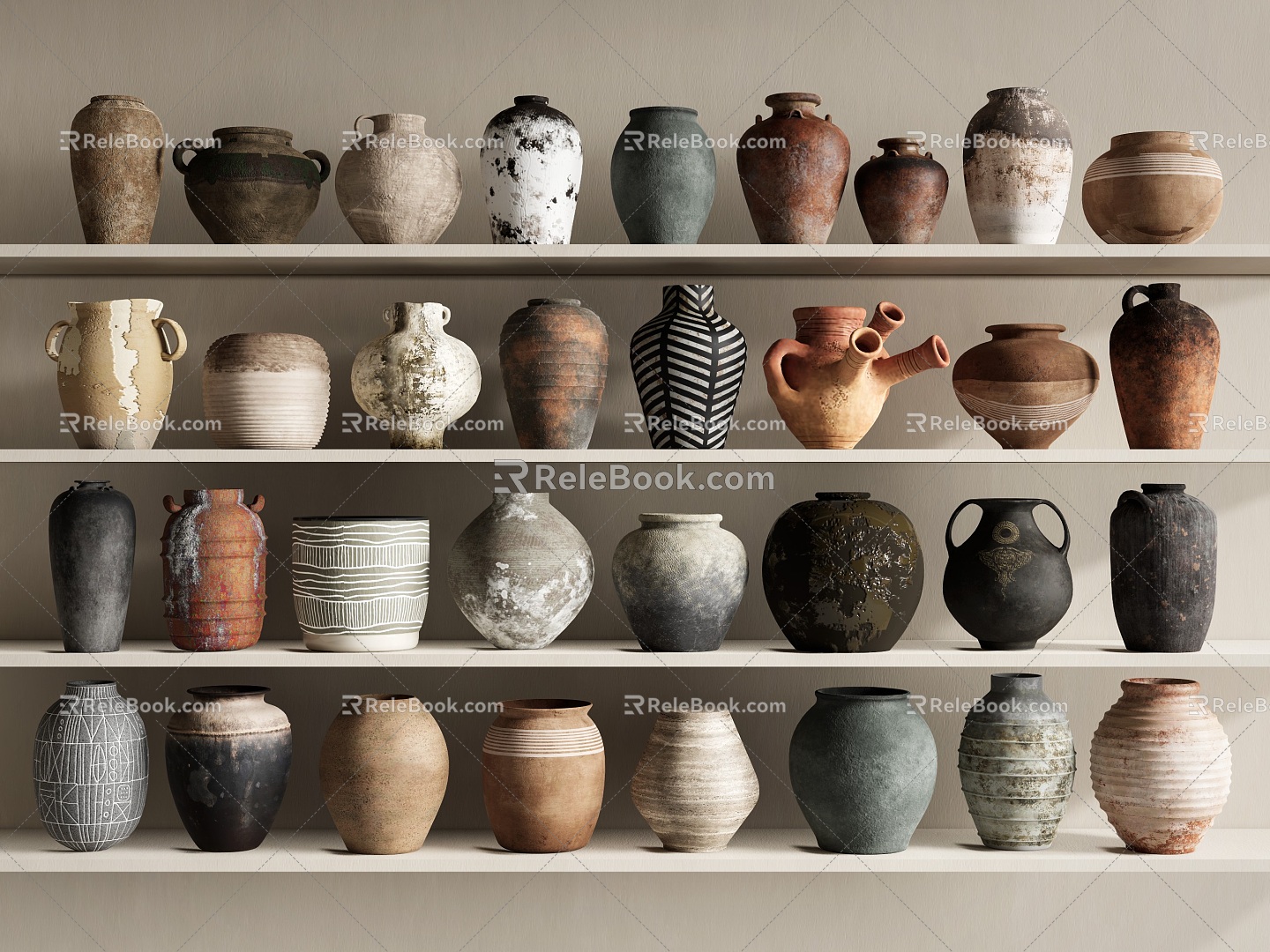 Quiet Ancient Pottery Pot Ceramic Utensils Pot Vase Flower Pot Gardening Setwork Pottery 3d model