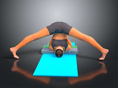Human Organ And Hair Demonstration In Downward Dog Yoga Pose On Blue Mat 3d model