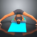 Human Organ And Hair Demonstration In Downward Dog Yoga Pose On Blue Mat