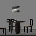 Minimalist Round Dining Table With Modern Chairs And Hanging Pendant Light 3d model