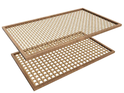Wooden Grid Decorative Ornament Set With Two Rectangular Trays For Home Decor 3d model