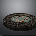 Ornate Round Decorative Basin With Carved Border Turquoise Water And Koi Fish