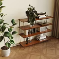 Wooden Multi Tiered Storage Shelf Unit With Plants Books And Decorative Items In Living Room