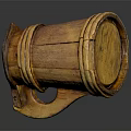 Wooden Wine Barrel With Metal Hoops And Handle On Dark Background With Reflection