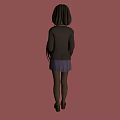 Anime School Girl Character With Black Hair Blue Plaid Skirt Red Tie And Red Background
