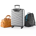 Blue Backpack Silver Wheeled Suitcase And Brown Leather Duffel Travel Bags