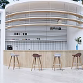 Modern Bubble Tea Shop Interior With Curved Bar Shelves Comfortable Stools And Fresh Drinks