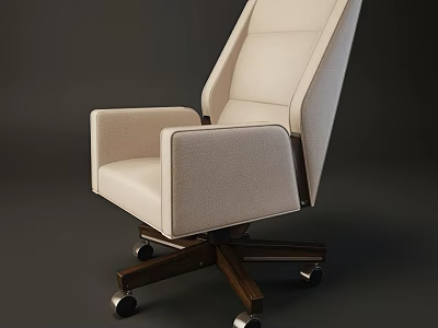 Modern Beige Office Chair With Padded Armrests Wooden Base And Swivel Casters 3d model