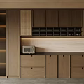 Modern Wooden Wine Cabinet with Glass Doors Display Shelves and Storage Drawers