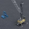 Industrial Crane Equipment With Blue Grab Bucket Yellow Base Metal Frame And Boom Structure