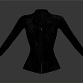 Stylish Black Long Sleeved Corset With Zipper And Unique Front Cut Design
