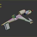 Sci Fi Spaceship Model With White Body Cylindrical Modules And Triangular Wings 3d model