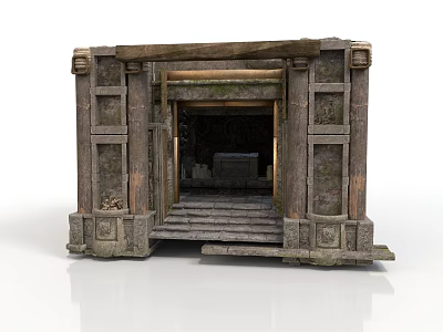 Ancient Stone Gateway with Carved Pillars and Stone Steps in Historical Ruins Setting 3d model