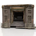 Ancient Stone Gateway with Carved Pillars and Stone Steps in Historical Ruins Setting