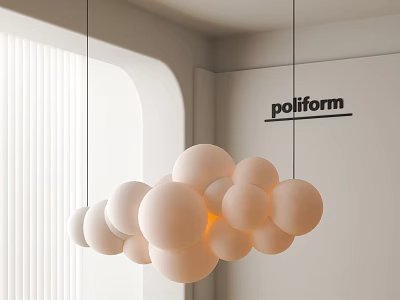 Modern Sphere Shaped Chandelier in White Interior with Curved Corners and Poliform 3d model