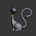 Purple Sparkling Cat Shaped Decorative Figurine With Curled Tail Bell And Glowing Base