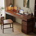 Quiet Ancient Style Desk and Chair Solid Wood Computer Desk and Chair Solid Wood Single Chair Writing Desk Learning Desk and Chair Office Desk and Chair Finished Desk Computer Decoration Combination 3d model