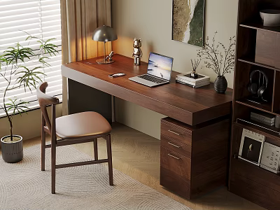 Quiet Ancient Style Desk and Chair Solid Wood Computer Desk and Chair Solid Wood Single Chair Writing Desk Learning Desk and Chair Office Desk and Chair Finished Desk Computer Decoration Combination 3d model