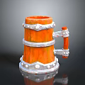 Orange Wooden Mug Design With Silver Metal Rings And Decorative Handle