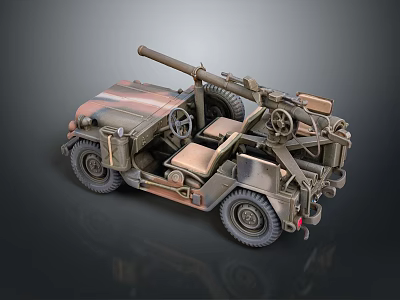 Vintage Military Utility Vehicle With Mounted Cannon And Rugged Off Road Design 3d model