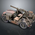 Vintage Military Utility Vehicle With Mounted Cannon And Rugged Off Road Design