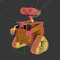Yellow Robot Character With Two Large Eyes Mechanical Arms And Tracked Wheels